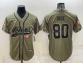 Men's San Francisco 49ers #80 Jerry Rice 2022 Olive Salute to Service Cool Base Stitched Baseball Jersey,baseball caps,new era cap wholesale,wholesale hats
